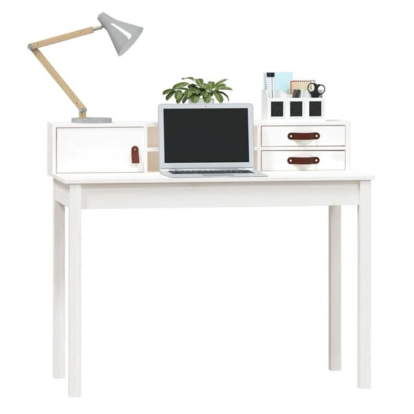 vidaXL Bureau Blanc 110x50x93 cm Bois massif de pin