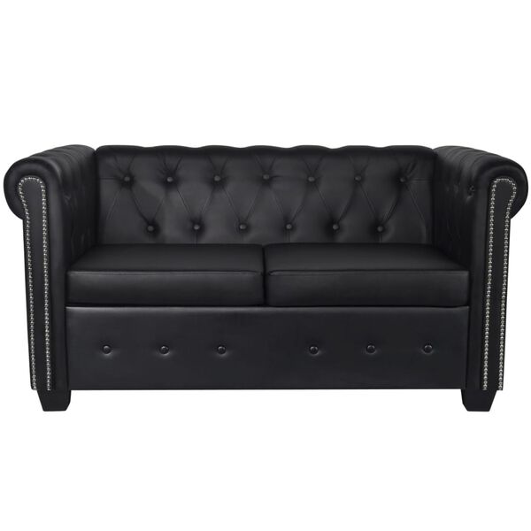 vidaXL Canap&eacute; Chesterfield &agrave; 2 places similicuir noir