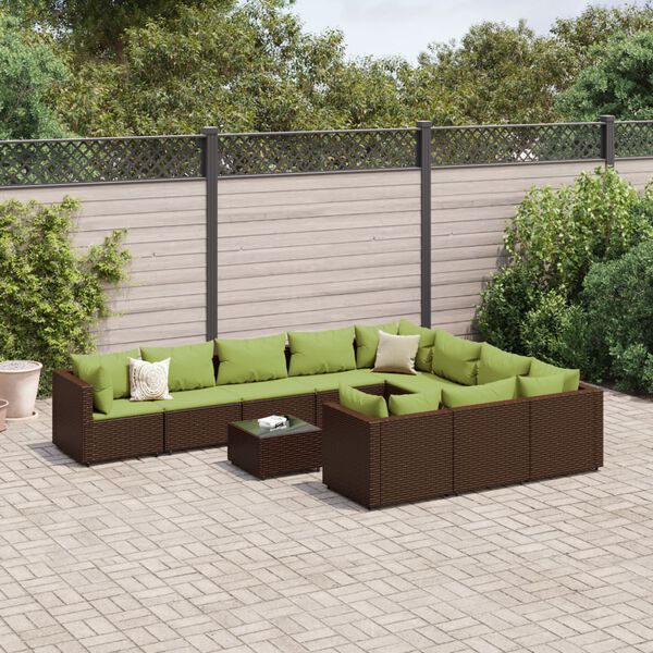 vidaXL Salon de jardin et coussins 11 pcs marron r&eacute;sine tress&eacute;e