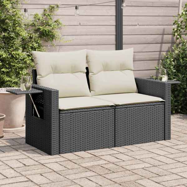 vidaXL Canap&eacute; de jardin avec coussins 2 places noir r&eacute;sine tress&eacute;e