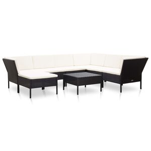 vidaXL Salon de jardin 8 pcs avec coussins r&eacute;sine tress&eacute;e noir