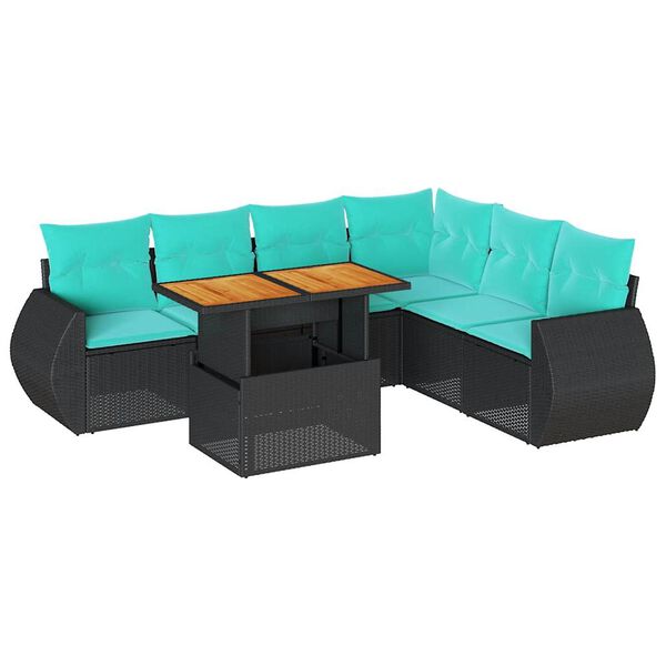 vidaXL Salon de jardin 7 pcs avec coussins noir r&eacute;sine tress&eacute;e