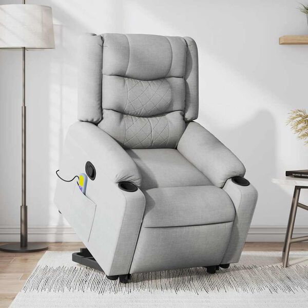 vidaXL Fauteuil inclinable de massage gris clair tissu