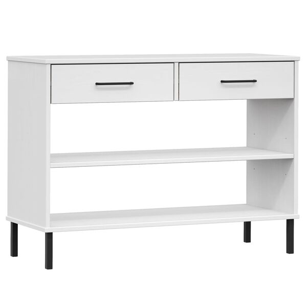 vidaXL Armoire console avec pieds en m&eacute;tal Blanc Bois pin massif OSLO