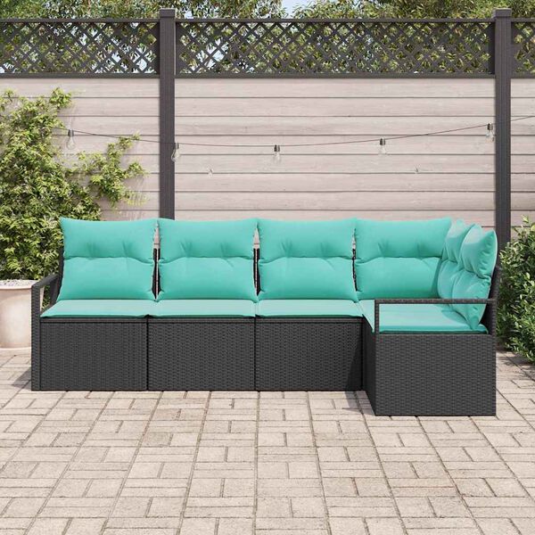 vidaXL Ensemble de canap&eacute; de jardin 6 pcs Noir et turquoise polyrotin