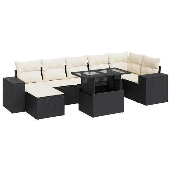 vidaXL Salon de jardin 8 pcs avec coussins noir r&eacute;sine tress&eacute;e