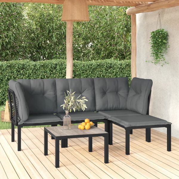 vidaXL Salon de jardin 5 pcs noir et gris r&eacute;sine tress&eacute;e