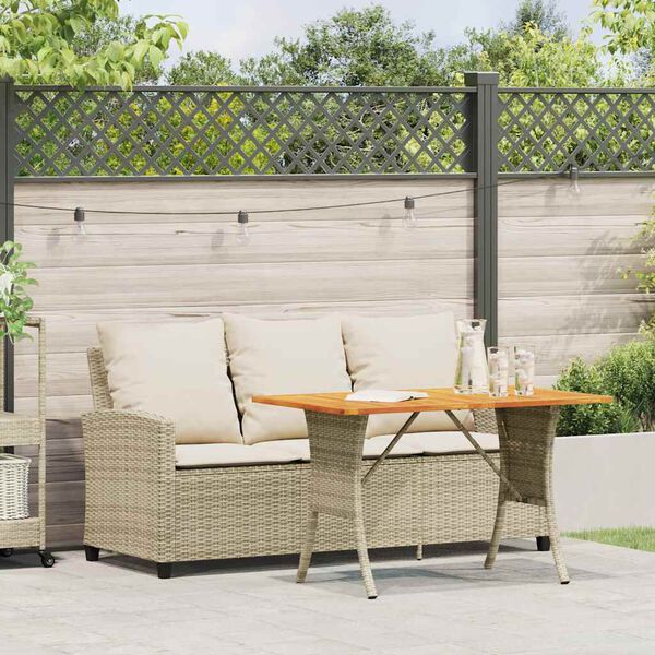 vidaXL Canap&eacute; de jardin 3 places coussins table beige r&eacute;sine tress&eacute;e