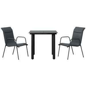 vidaXL Ensemble &agrave; manger de jardin 3 pcs noir textil&egrave;ne et acier
