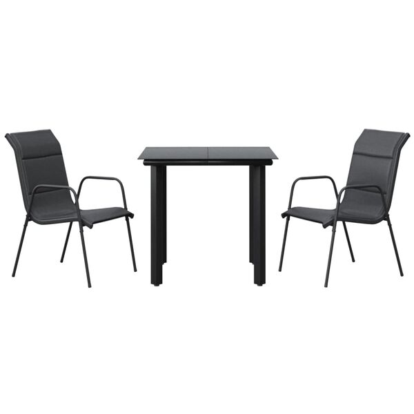 vidaXL Ensemble &agrave; manger de jardin 3 pcs noir textil&egrave;ne et acier