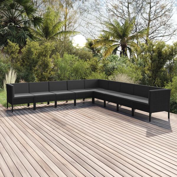 vidaXL Salon de jardin 9 pcs avec coussins R&eacute;sine tress&eacute;e Noir