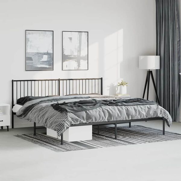 vidaXL Cadre de lit métal sans matelas avec tête de lit noir 193x203cm
