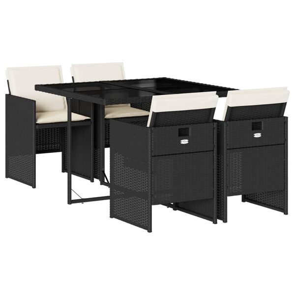 vidaXL Ensemble &agrave; manger de jardin coussins 5pcs Noir R&eacute;sine tress&eacute;e