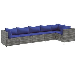 vidaXL Salon de jardin 6 pcs avec coussins Gris R&eacute;sine tress&eacute;e