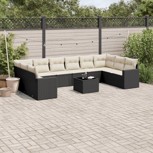 vidaXL Salon de jardin 11 pcs avec coussins noir r&eacute;sine tress&eacute;e
