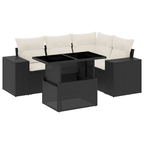 vidaXL Salon de jardin 5 pcs avec coussins noir r&eacute;sine tress&eacute;e
