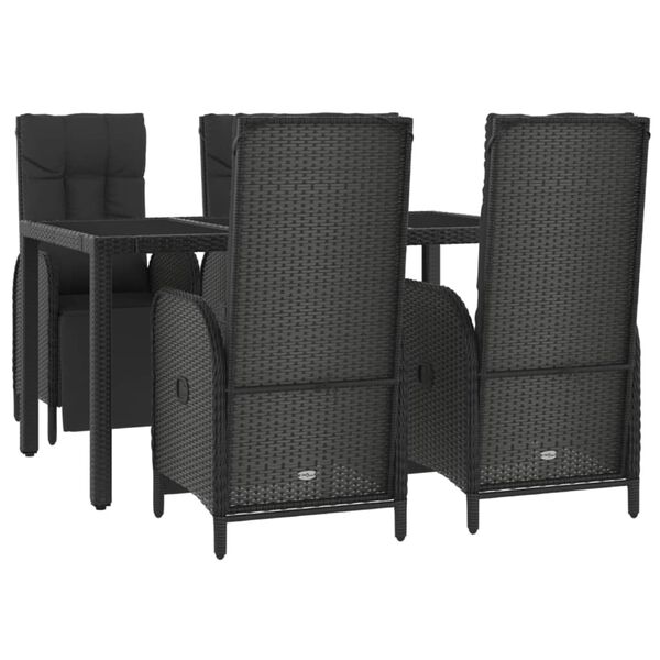 vidaXL Ensemble &agrave; manger de jardin coussins 5pcs Noir R&eacute;sine tress&eacute;e