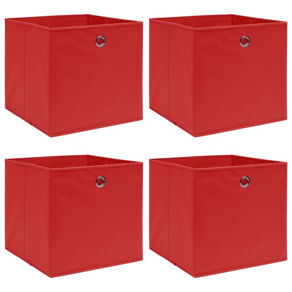 vidaXL Bo&icirc;tes de rangement 4 pcs Rouge 32x32x32 cm Tissu
