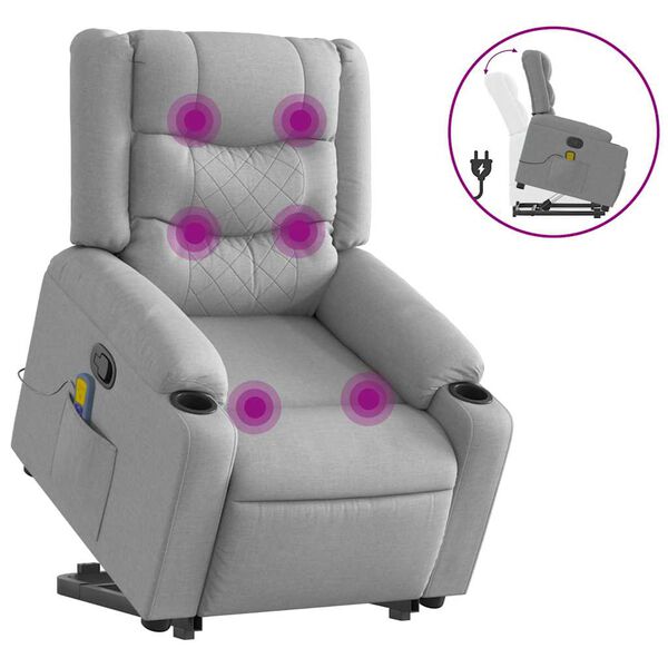 vidaXL Fauteuil inclinable de massage gris clair tissu
