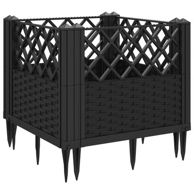 vidaXL Jardinière avec piquets noir 43,5x43,5x43,5 cm PP