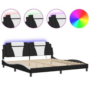 vidaXL Cadre de lit Viana avec LED sans matelas noir blanc 193x203 cm