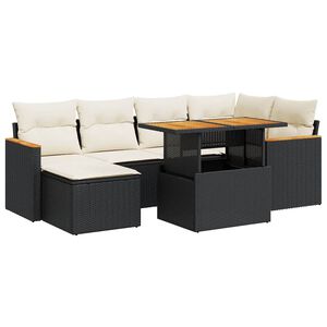vidaXL Salon de jardin avec coussins 7 pcs noir r&eacute;sine tress&eacute;e acacia