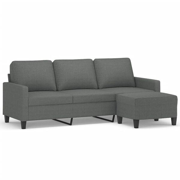 vidaXL Canap&eacute; &agrave; 3 places avec repose-pieds Gris fonc&eacute; 180 cm Tissu