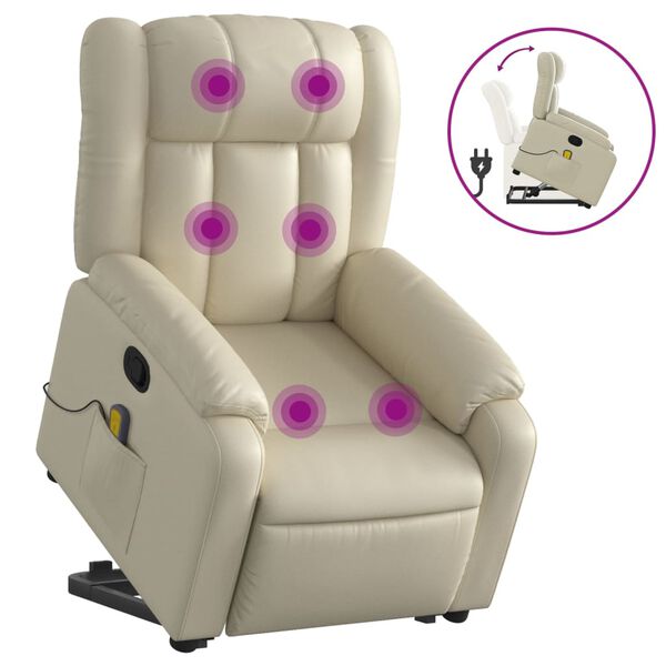 vidaXL Fauteuil inclinable de massage cr&egrave;me similicuir