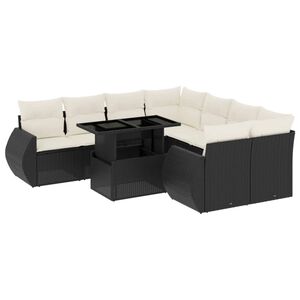vidaXL Salon de jardin 9 pcs avec coussins noir r&eacute;sine tress&eacute;e