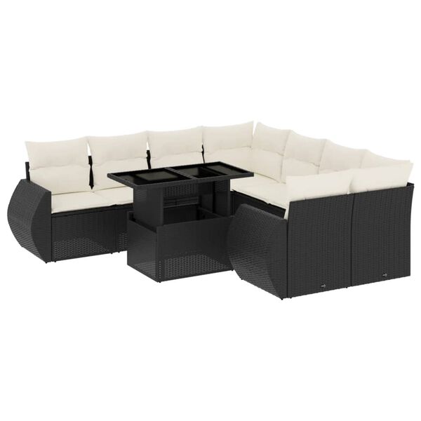 vidaXL Salon de jardin 9 pcs avec coussins noir r&eacute;sine tress&eacute;e