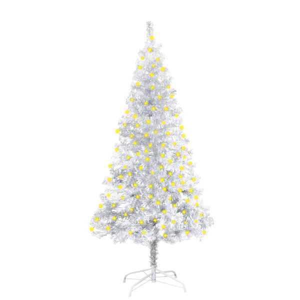 vidaXL Sapin de No&euml;l artificiel pr&eacute;-&eacute;clair&eacute;/support argent&eacute; 150 cm PET