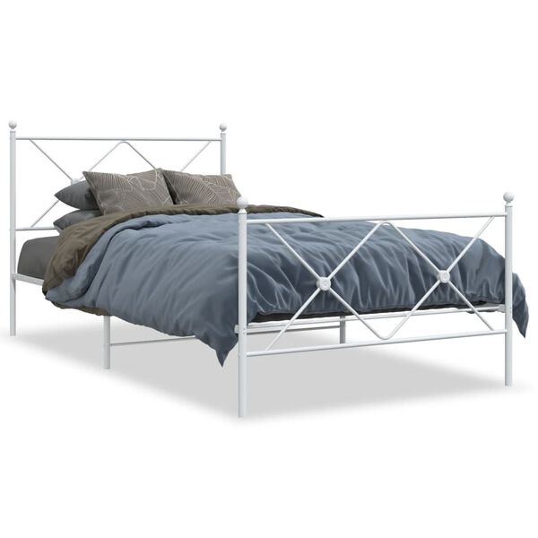 vidaXL Cadre de lit m&eacute;tal sans matelas et pied de lit blanc 100x200 cm