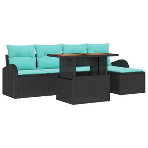 vidaXL Ensemble de canap&eacute; de jardin avec coussin 6 pcs Noir et bleu