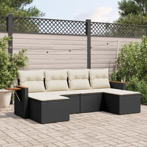 vidaXL Salon de jardin 6 pcs avec coussins noir r&eacute;sine tress&eacute;e