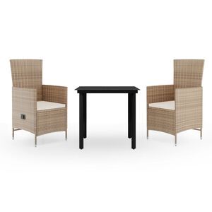 vidaXL Ensemble à manger de jardin avec coussins 3 pcs Beige