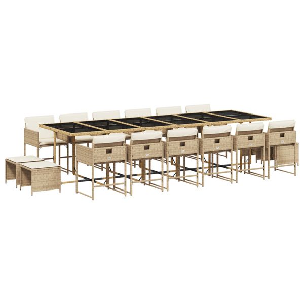 vidaXL Ensemble &agrave; manger de jardin et coussins 17 pcs beige