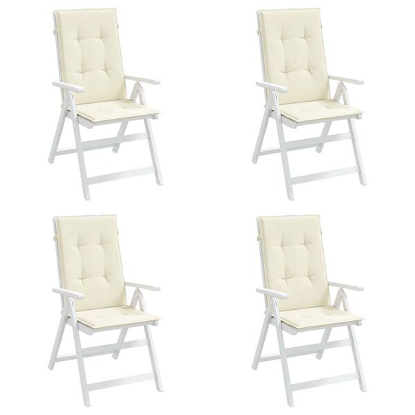 vidaXL Coussins de chaise de jardin dossier haut lot de 4 cr&egrave;me tissu