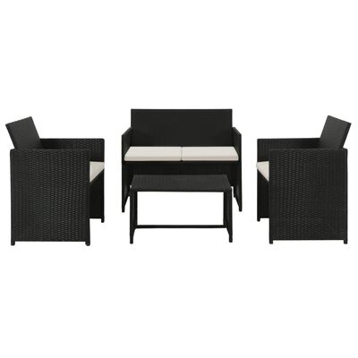 vidaXL Salon de jardin 4 pcs avec coussins Résine tressée Noir