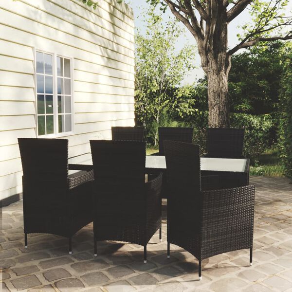 vidaXL Salon de jardin 7 pcs avec coussins r&eacute;sine tress&eacute;e noir