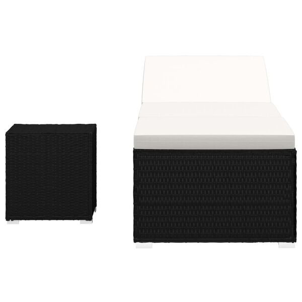 vidaXL Chaise longue avec coussin et table &agrave; th&eacute; rotin Blanc cr&egrave;me