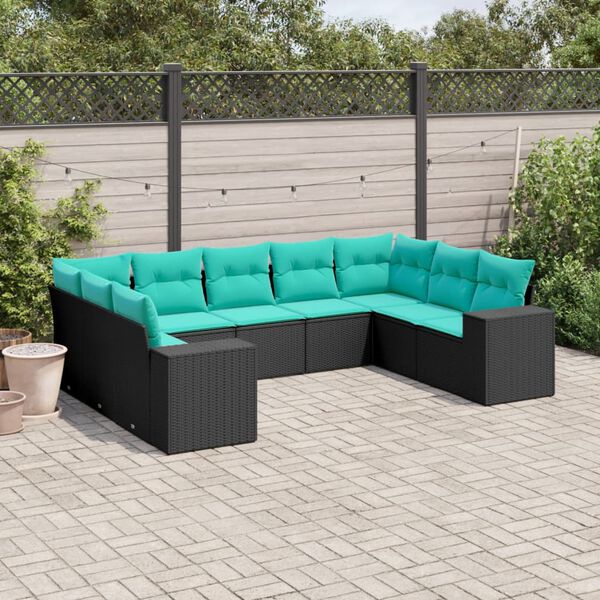 vidaXL Salon de jardin 9 pcs avec coussins noir r&eacute;sine tress&eacute;e