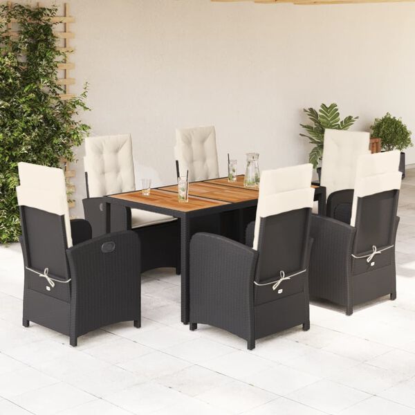 vidaXL Ensemble &agrave; manger de jardin coussins 7pcs Noir R&eacute;sine tress&eacute;e