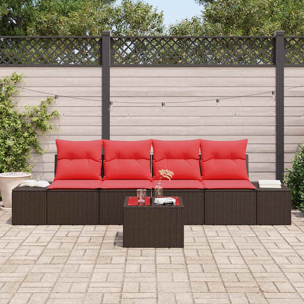 vidaXL Ensemble de Canapés avec coussin 5 pcs Marron polyrotin