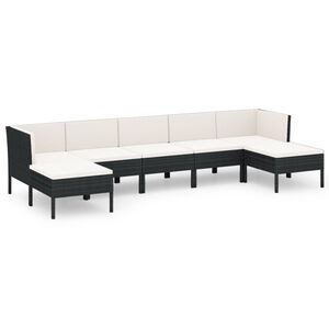 vidaXL Salon de jardin 7 pcs avec coussins R&eacute;sine tress&eacute;e Noir