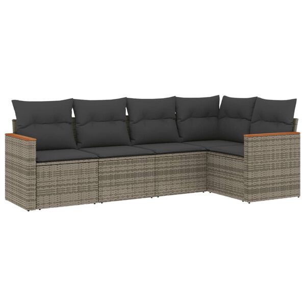 vidaXL Salon de jardin 5 pcs avec coussins gris résine tressée