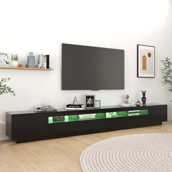 vidaXL Meuble TV avec lumi&egrave;res LED Noir 300x35x40 cm