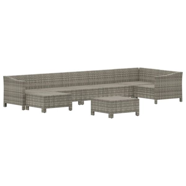 vidaXL Salon de jardin 8 pcs avec coussins Gris R&eacute;sine tress&eacute;e