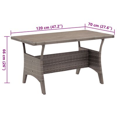 vidaXL Table de jardin Gris 120x70x66 cm Résine tressée