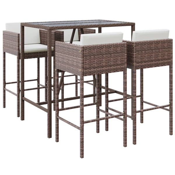 vidaXL Ensemble de bar de jardin avec coussins 5 pcs marron poly rotin