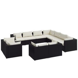 vidaXL Salon de jardin 11 pcs avec coussins Noir R&eacute;sine tress&eacute;e